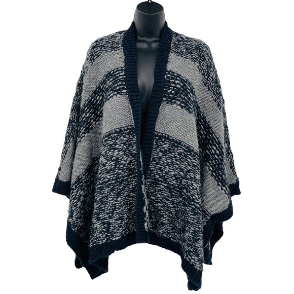 Loft open front poncho wool alpaca stripe knit oversized women's size XS/S - Picture 1 of 9
